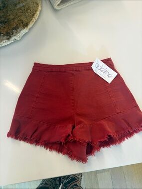 Madeline Women's Red High-Waist Ruffle Hem Shorts